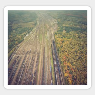 Autumn forest and railway depot aerial view Sticker